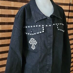 NWOT!! Custom jean jacket cross rhinestone